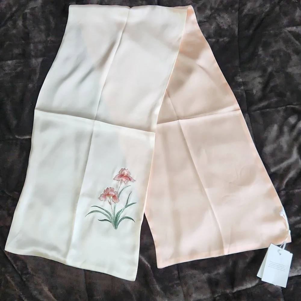 NWT Merri Darno Hand Embroidered Silk Scarf